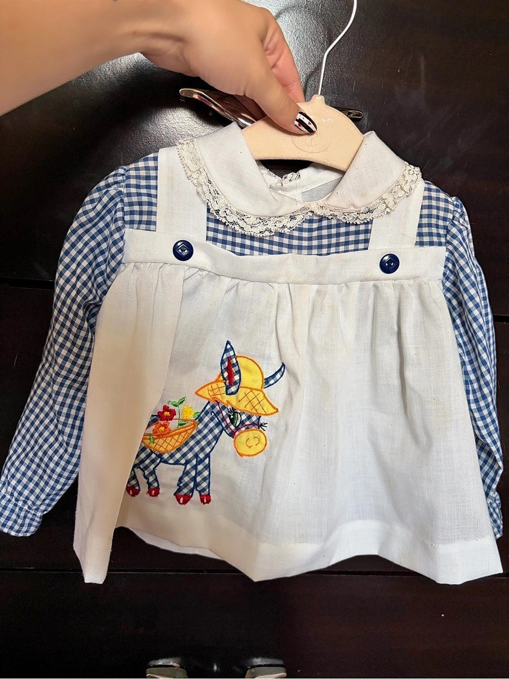 Vintage toddler Gingham Embroidered shirt